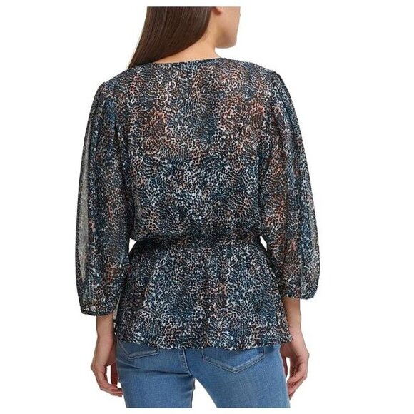 DKNY - loose fitting peplum style sheer blouse in contemporary print - Picture 4 of 10